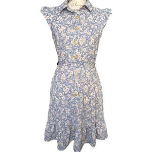 Blue Pink Floral Woman’s Ruffle Button Sundress Size S